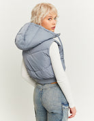 Cropped Padded Vest with Removable Hood | Grey