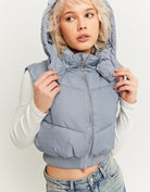 Cropped Padded Vest with Removable Hood | Grey