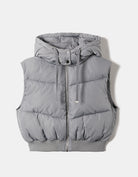 Cropped Padded Vest with Removable Hood | Grey