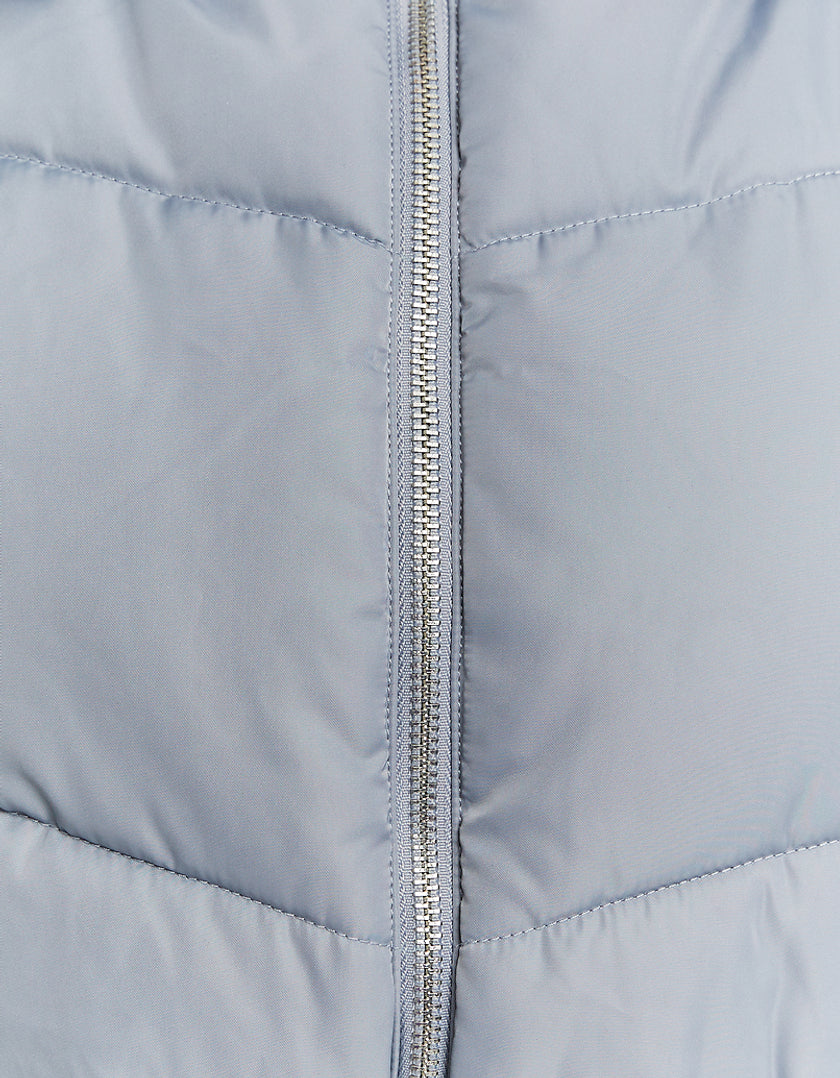 Cropped Padded Vest with Removable Hood | Grey