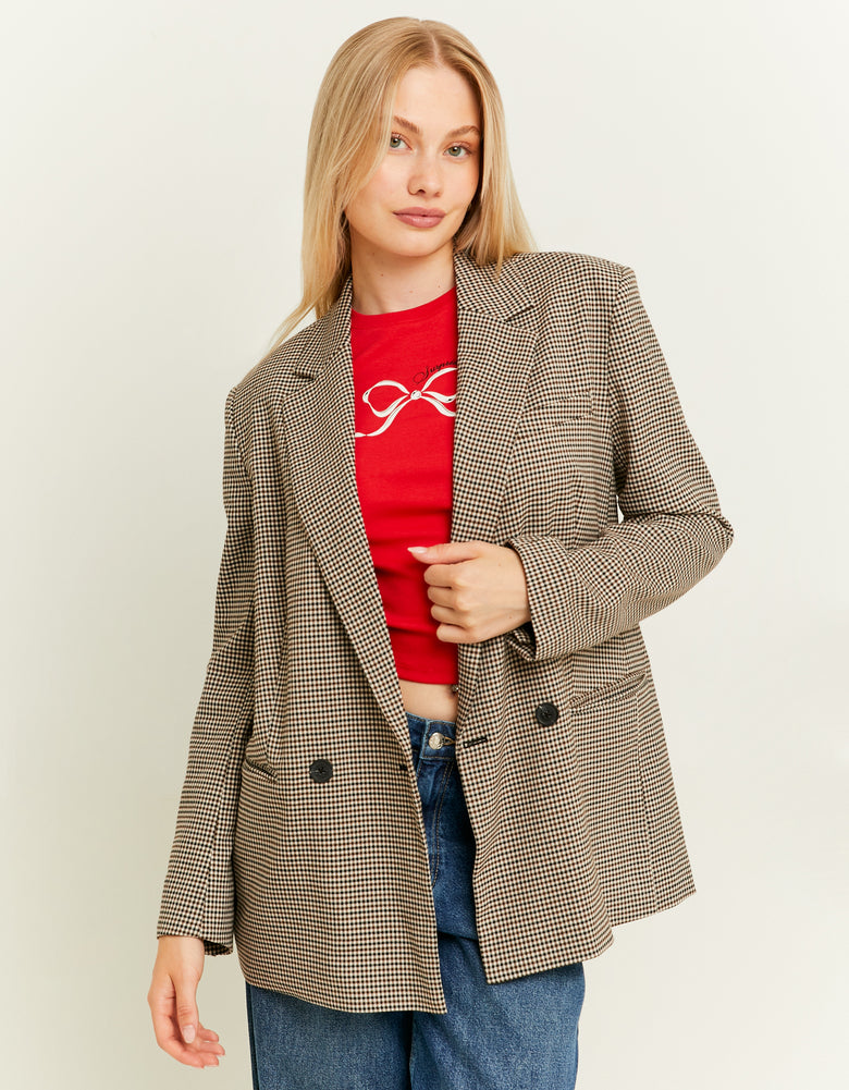 Checkered Double Breasted Blazer | Brown Checks
