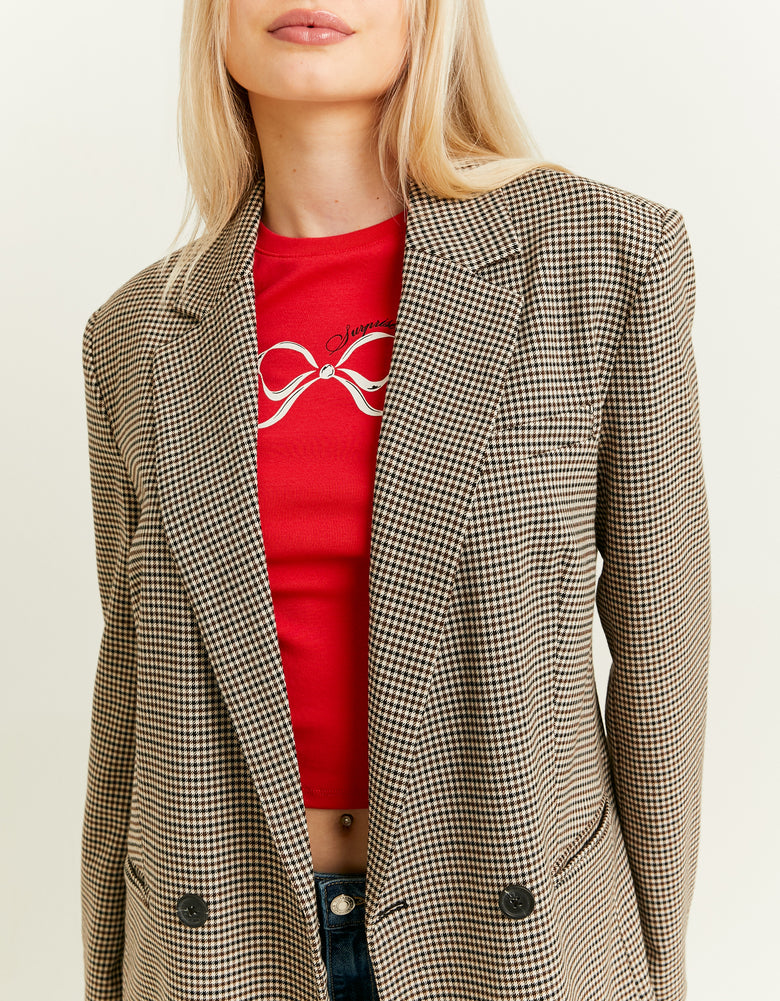 Checkered Double Breasted Blazer | Brown Checks