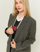 Pinstripe Double Breasted Blazer | Grey Striped