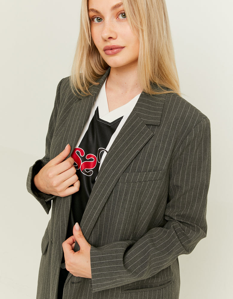 Pinstripe Double Breasted Blazer | Grey Striped