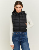 Cropped Padded Vest with Hood | Black