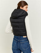 Cropped Padded Vest with Hood | Black