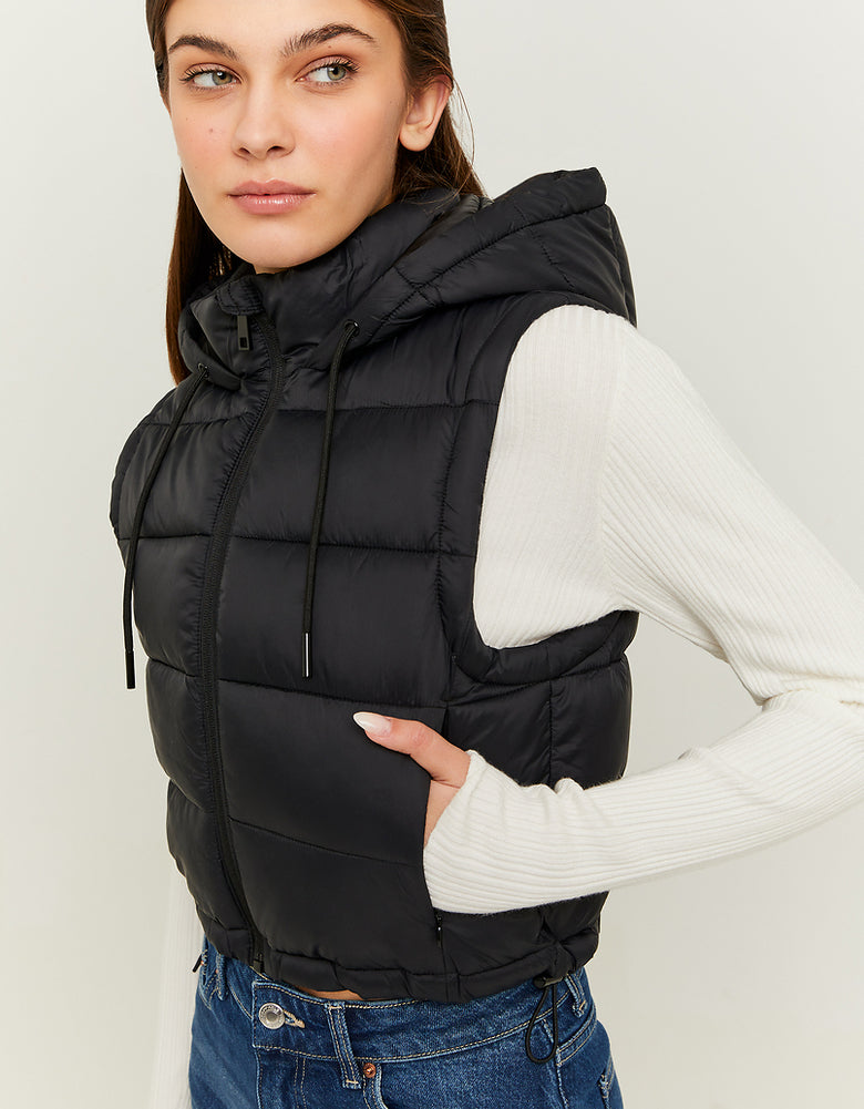 Cropped Padded Vest with Hood | Black