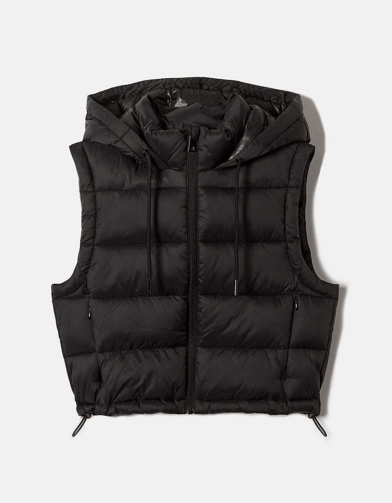 Cropped Padded Vest with Hood | Black