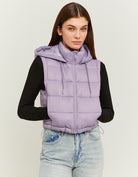 Cropped Padded Vest with Hood | Purple