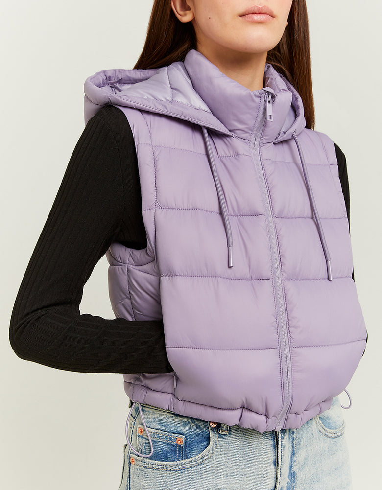 Cropped Padded Vest with Hood | Purple