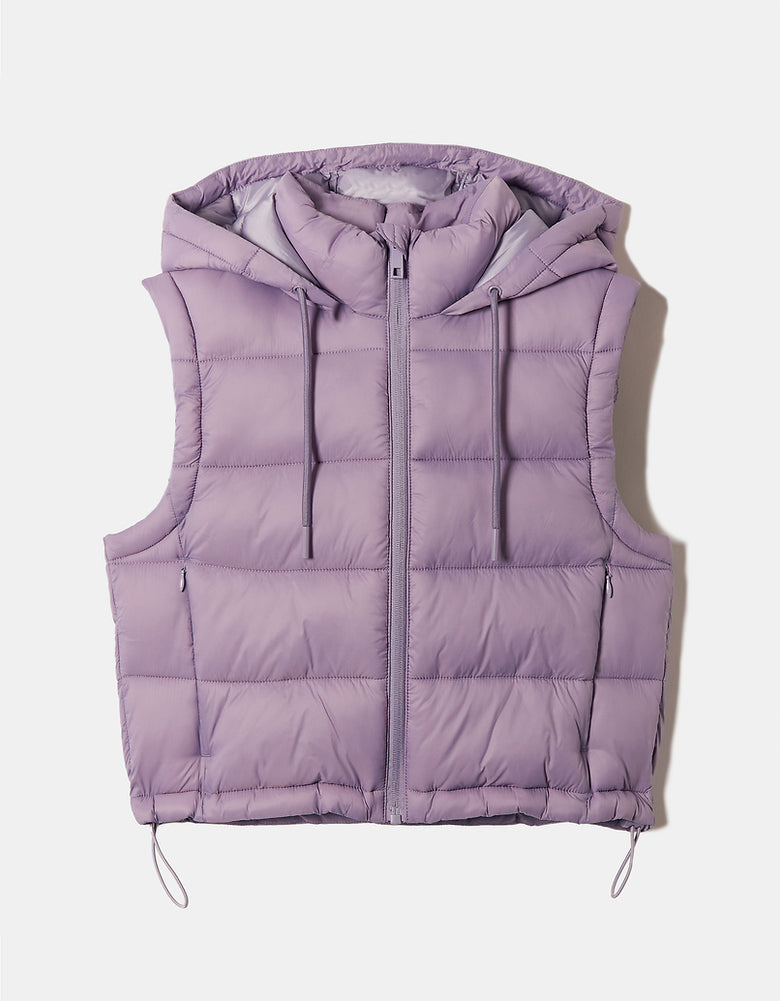 Cropped Padded Vest with Hood | Purple