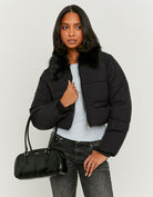 Cropped Jacket With Fur | Black