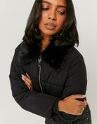 Cropped Jacket With Fur | Black