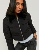 Cropped Jacket With Fur | Black