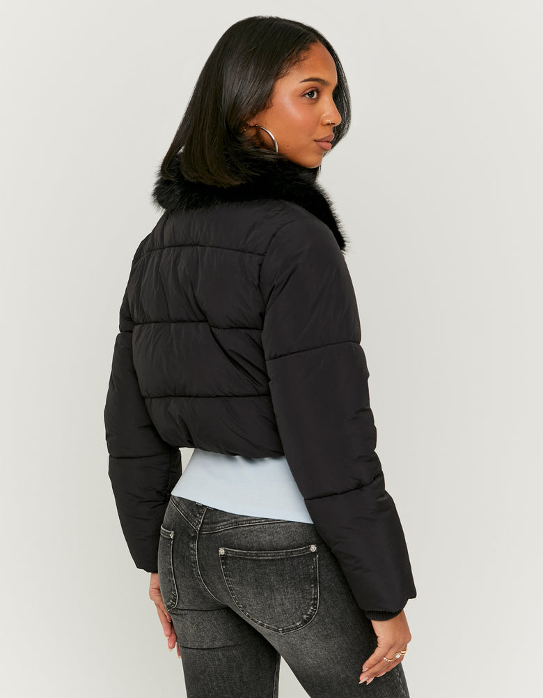 Cropped Jacket With Fur | Black