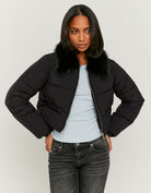 Cropped Jacket With Fur | Black