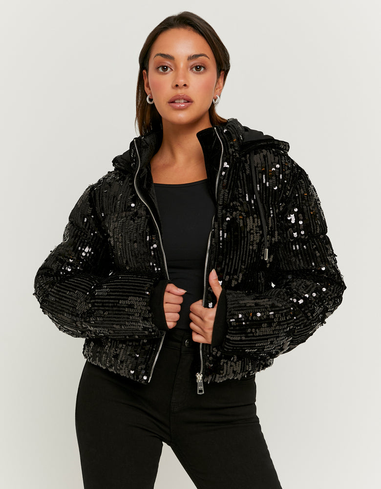 Sequined Padded Jacket | Black