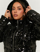 Sequined Padded Jacket | Black