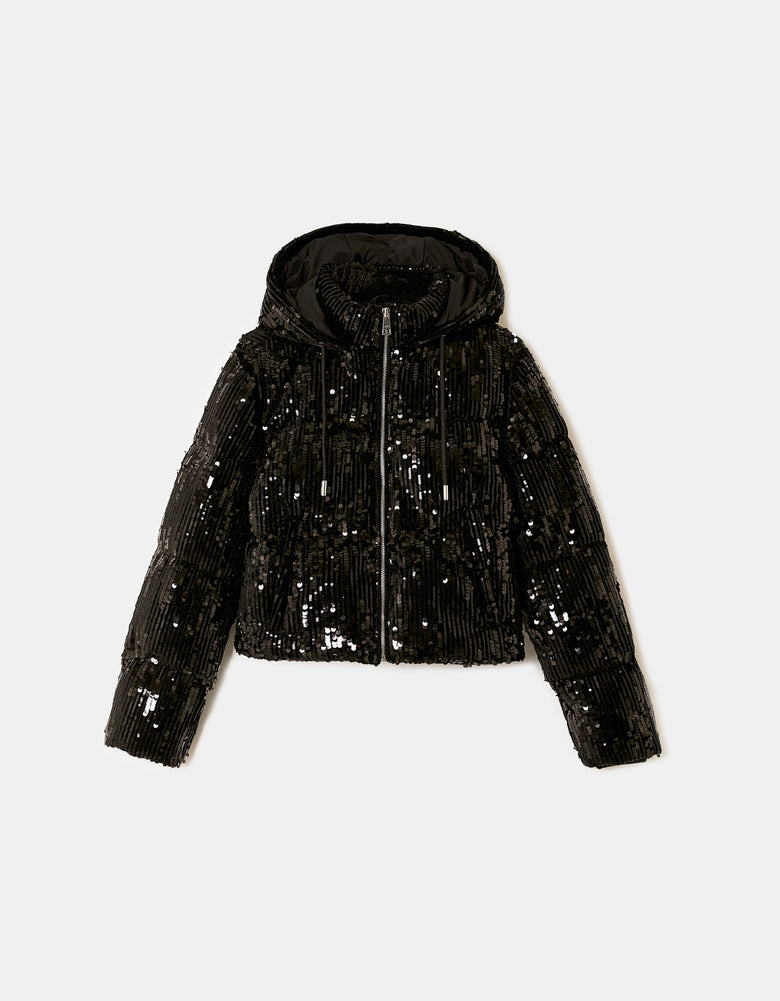 Sequined Padded Jacket | Black