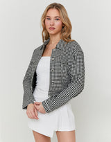 Cropped Vichy Trucker Jacket | Black-White