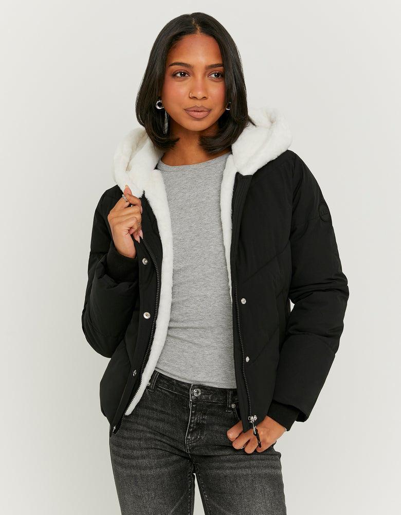Puffed Jacket with Fur | Black