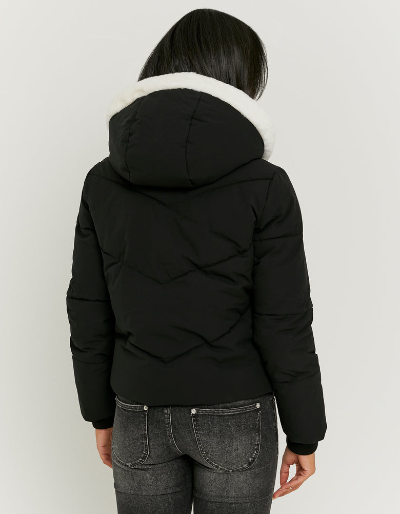 Puffed Jacket with Fur | Black