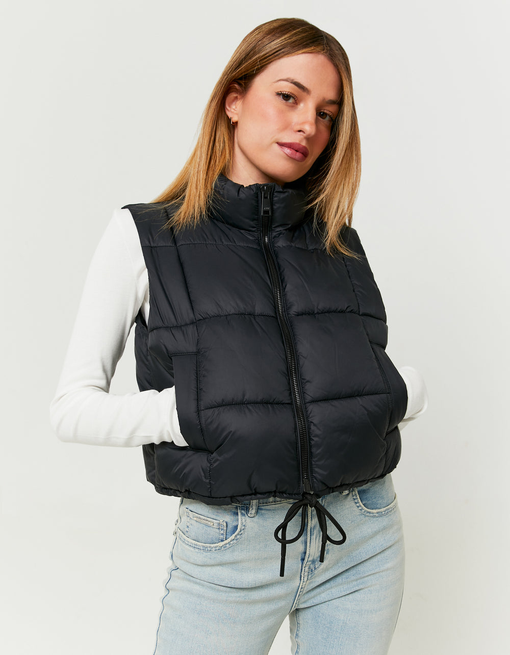 Print Light Padded Vest | Black