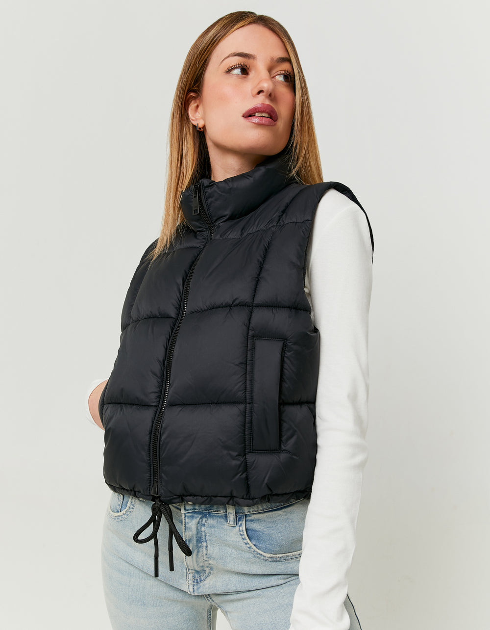 Print Light Padded Vest | Black