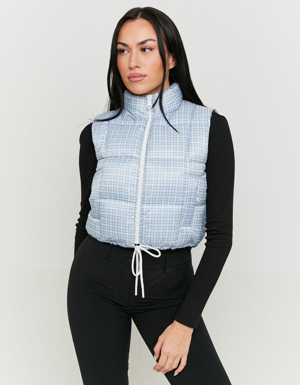 Print Light Padded Vest | Blue Checked