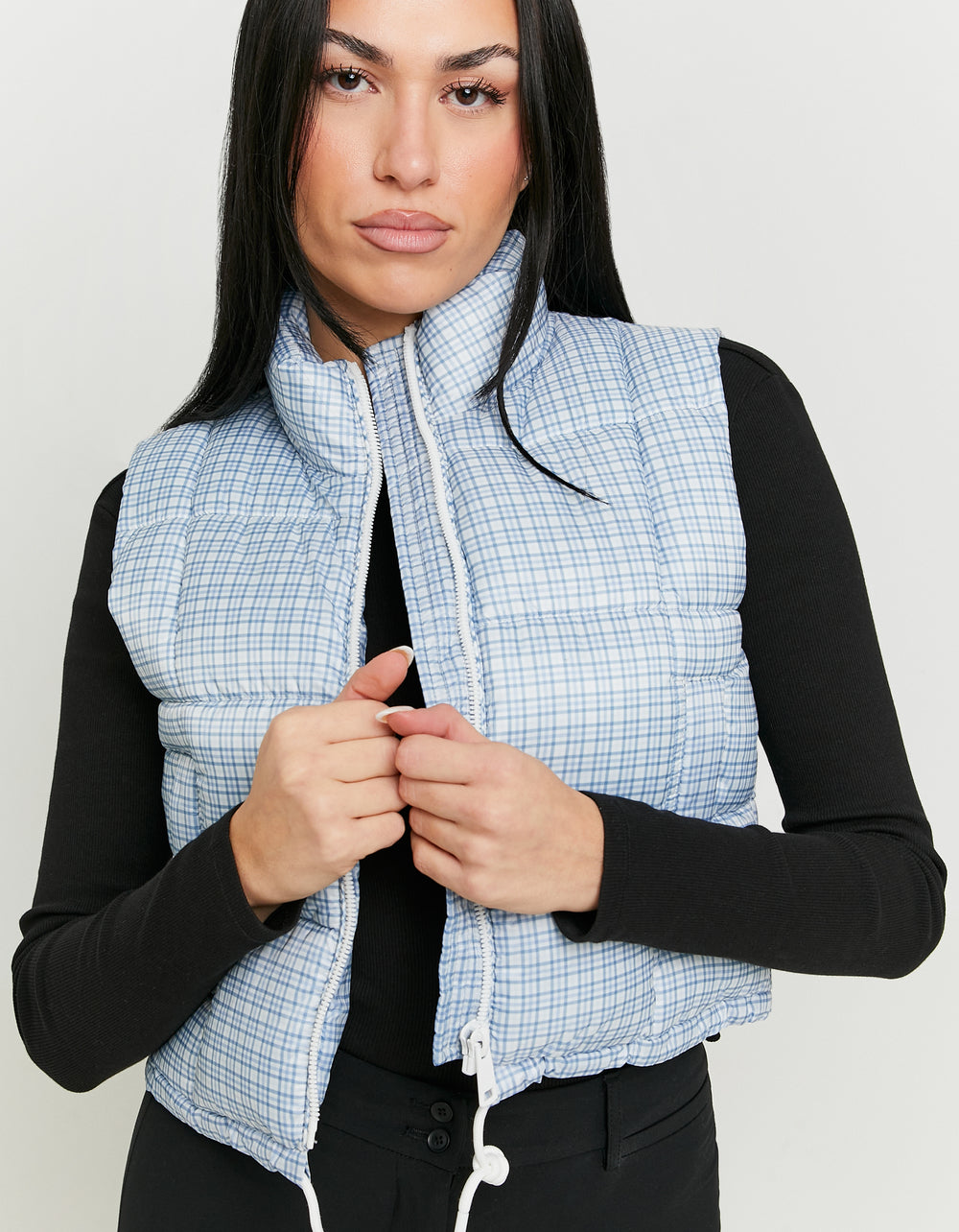 Print Light Padded Vest | Blue Checked