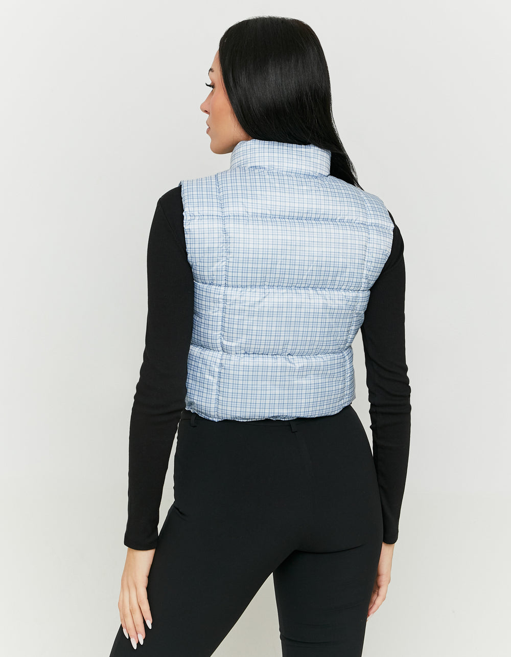 Print Light Padded Vest | Blue Checked