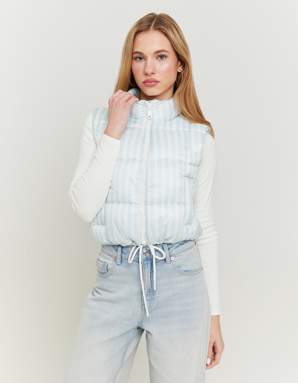 Print Light Padded Vest | Blue Striped