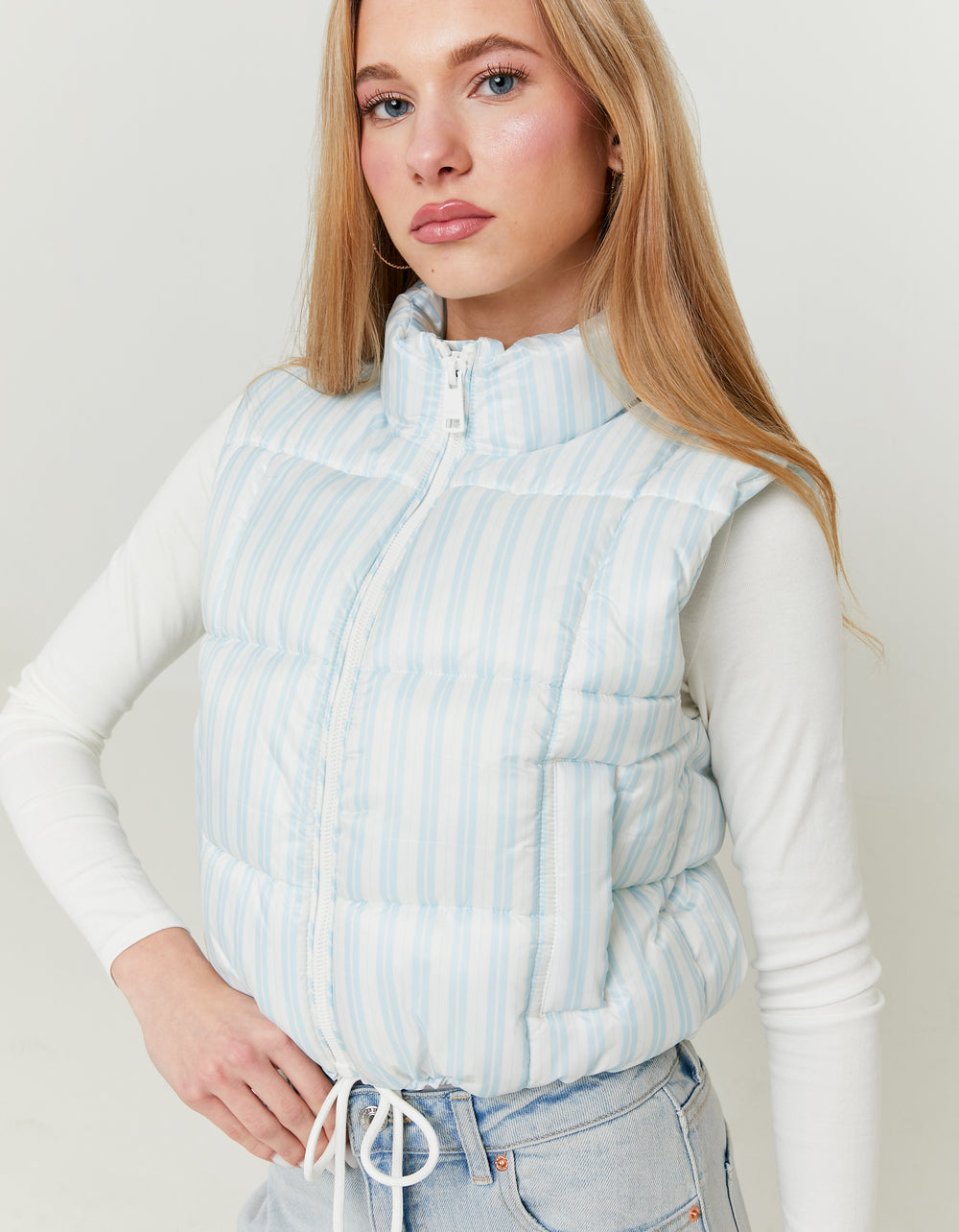 Print Light Padded Vest | Blue Striped