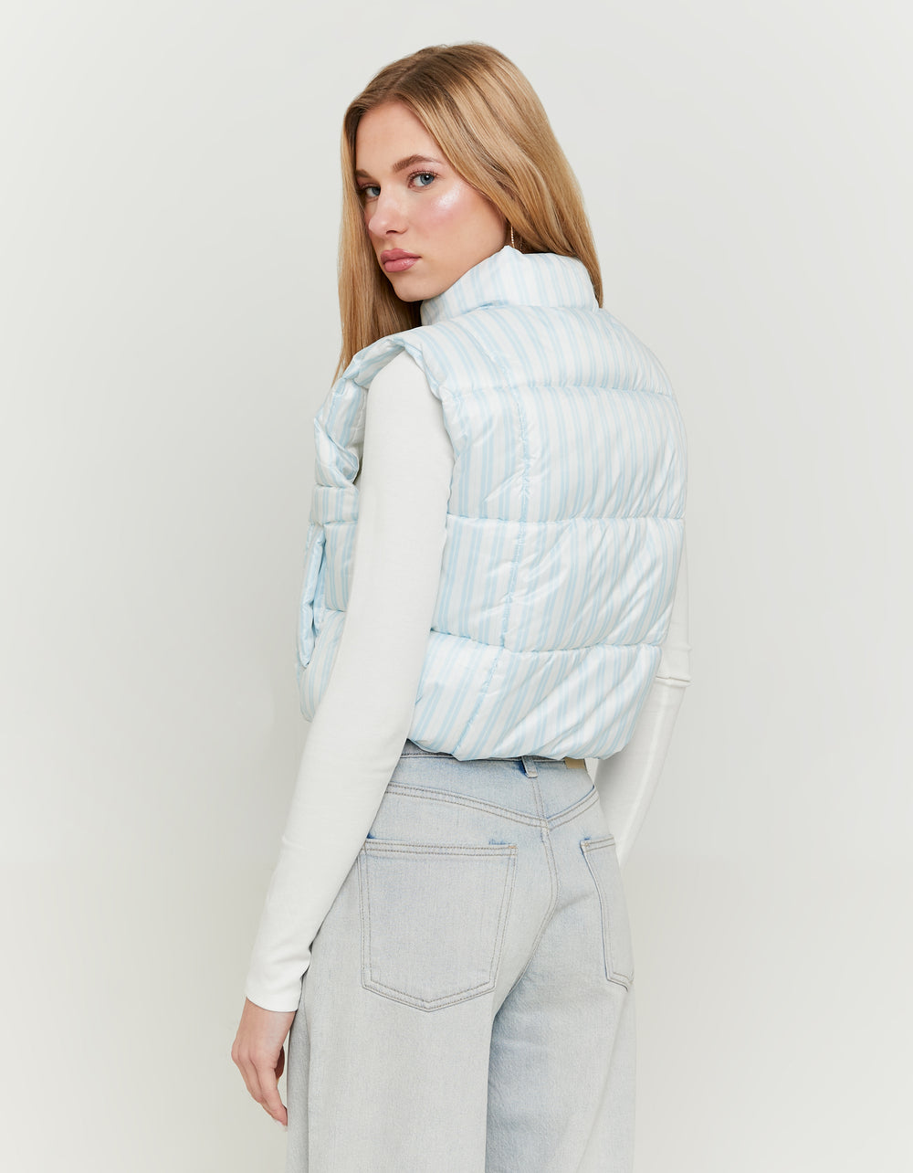 Print Light Padded Vest | Blue Striped