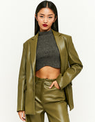 Faux Leather Blazer | Olive