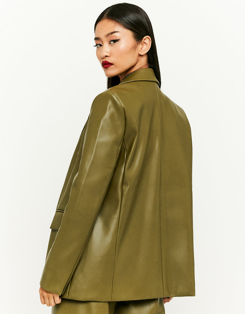 Faux Leather Blazer | Olive
