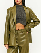 Faux Leather Blazer | Olive