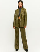 Faux Leather Blazer | Olive