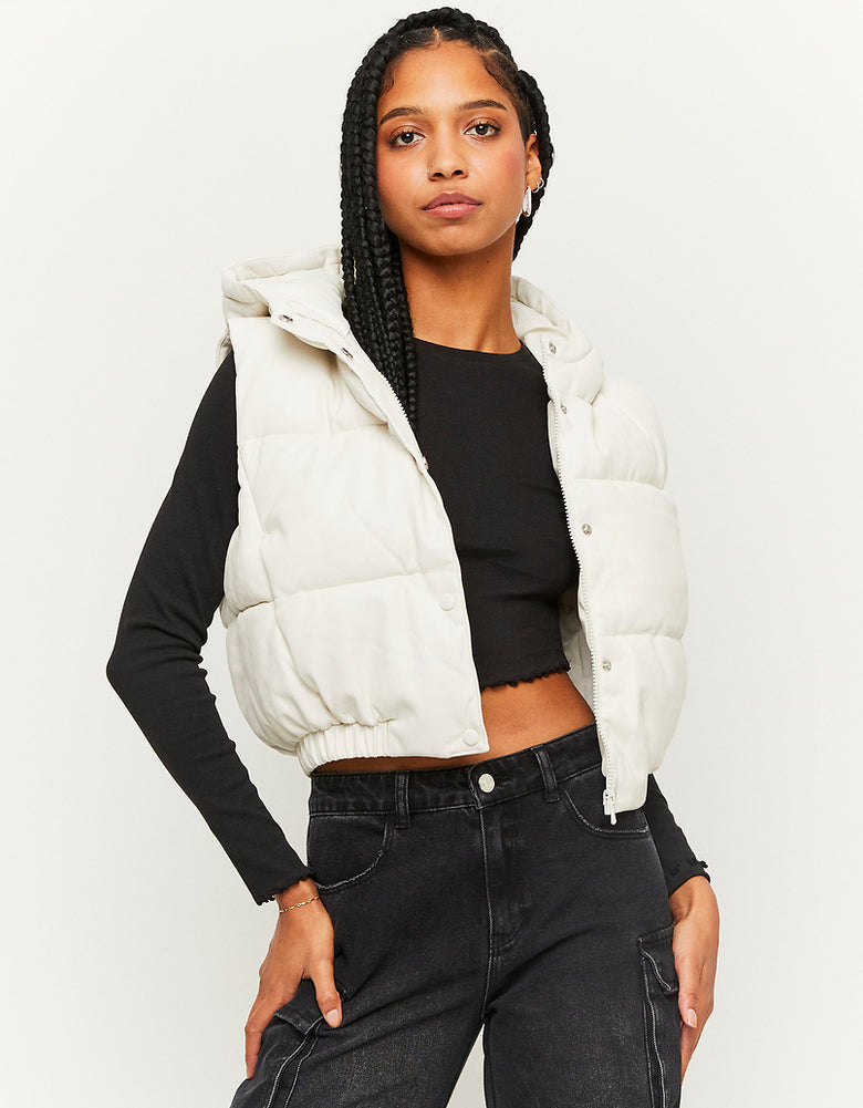 Hooded Sleeveless Padded Jacket | Beige