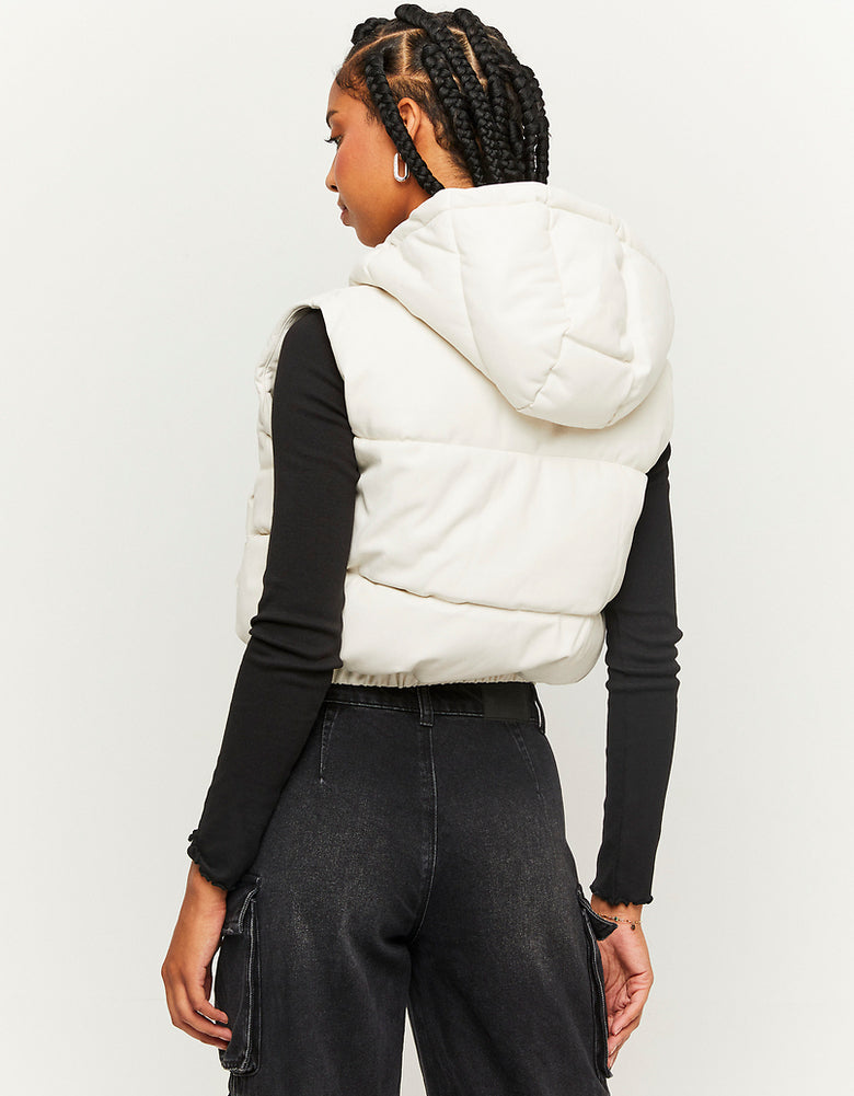 Hooded Sleeveless Padded Jacket | Beige