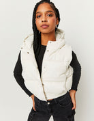 Hooded Sleeveless Padded Jacket | Beige