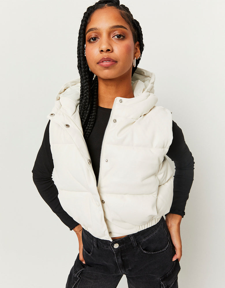 Hooded Sleeveless Padded Jacket | Beige
