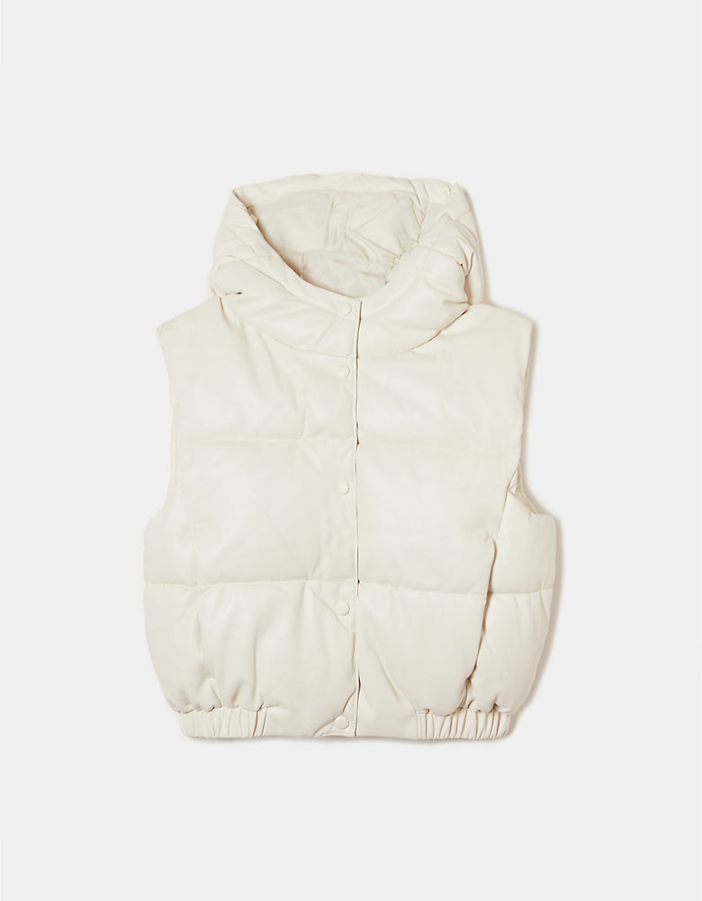 Hooded Sleeveless Padded Jacket | Beige
