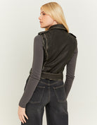 Faux Leather Sleeveless Biker Jacket | Black