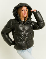Fake Leather Padded Jacket | Black