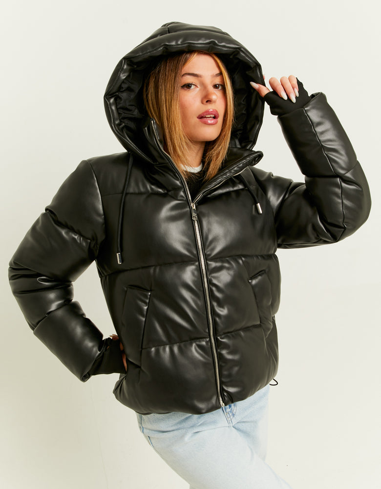Fake Leather Padded Jacket | Black
