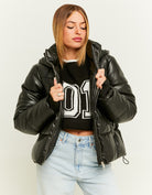 Fake Leather Padded Jacket | Black