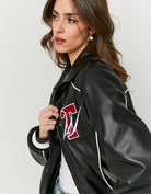 Faux Leather Oversize Varsity Jacket | Black