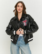Faux Leather Oversize Varsity Jacket | Black