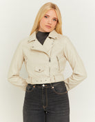 Faux Leather Biker Jacket | Cream